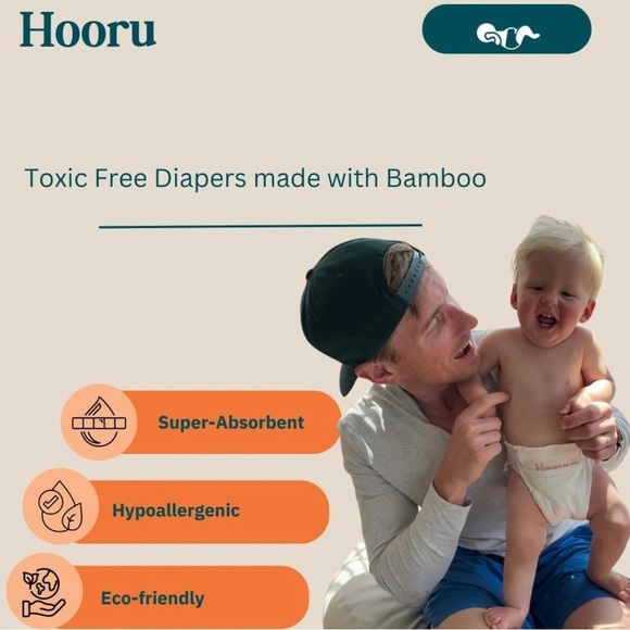 Hooru Other - Super-Absorbent Baby Diapers Hypoallergenic Plant-Based Biodegradable Disposable
